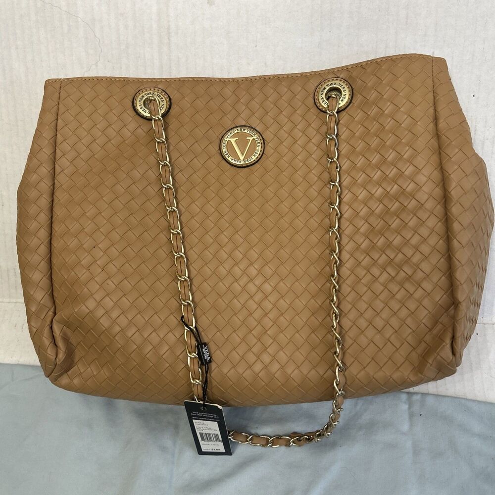New York Rosalia woven faux-leather tote bag in camel